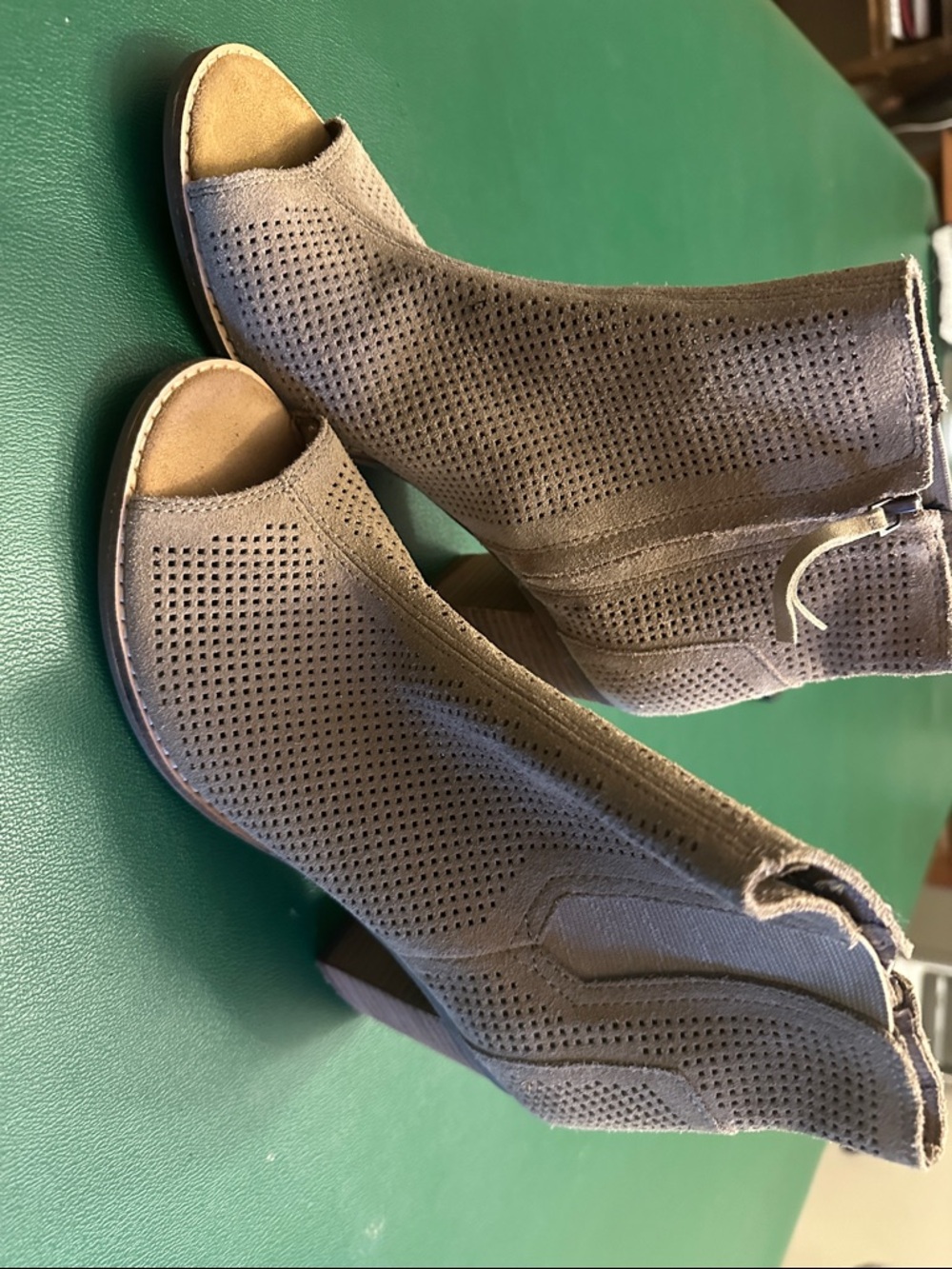 Toms Taupe Perforated Suede Peep-Toe Booties